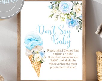Ice Cream Baby Shower Game: Don't Say Baby Sign (Digital Download)