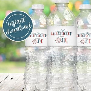 Firecracker 1st Birthday Water Bottle Label: Red, White, Blue (Digital Download)