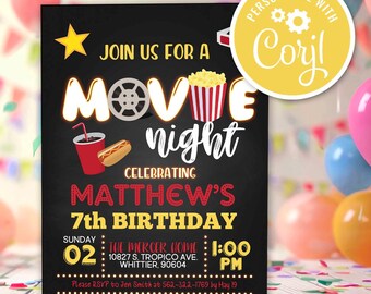 Editable Movie Night Birthday Invitation: Cinema Party (Digital Template)