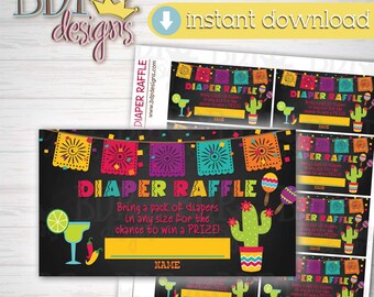 Fiesta Baby Shower Diaper Raffle Cards (Instant Download)