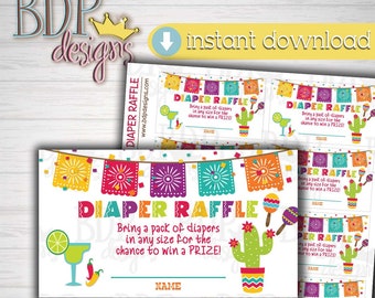 Fiesta Diaper Raffle Cards, Cinco de Mayo Baby Shower (PDF Download)