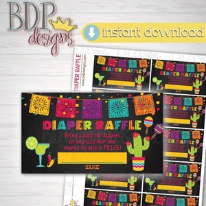 Cartões de sorteio de fraldas para chá de bebê FIESTA, DOWNLOAD INSTANTÂNEO, Cinco de Mayo, sorteio de fraldas Fiesta, imprimíveis para chá de bebê Fiesta, casais Fiesta