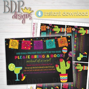 Fiesta Boeken voor Baby Insert Card, Fiesta Baby Shower Game, INSTANT DOWNLOAD, Fiesta Printable, Fiesta Breng een boek in plaats van een kaart
