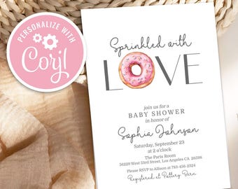 Sprinkled with Love Baby Shower Invitation: Editable Donut Design (Digital Invite Template)