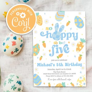 Bunny 5th Birthday Invitation: Editable Spring Party Invite (Digital Template)