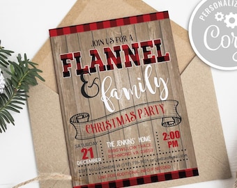 Flannel Family Christmas Party Invitation: Editable Template (Digital Download)