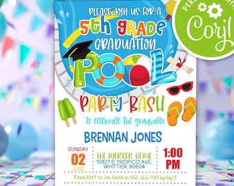 5th Grade Graduation Pool Party Invitation: Editable Template