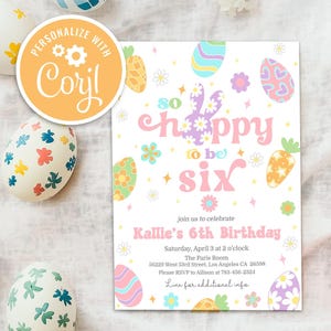 Bunny 6th Birthday Invitation: Floral Spring Party (Editable Download)