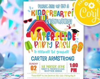 Editable Kindergarten Graduation Waterslide Party Invitation (Digital Download)