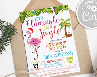 Flamingle Jingle Christmas in July Invitation: Luau Flamingo (Digital Download)