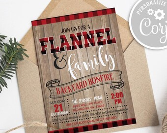 Buffalo Plaid Bonfire Invitation: Rustic Flannel Party Invite (Printable Template)
