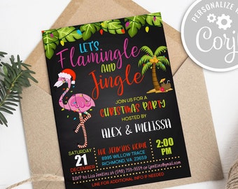 Flamingle Jingle Christmas Party Invitation: Tropical Luau (Digital Download)