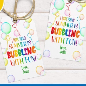 Bubbling with Fun Tag,  Kids Bubble Gift Tags, Summer Bubbles, Last Day of School Tag, Editable Teacher Summer Gift End of School Favor Tags