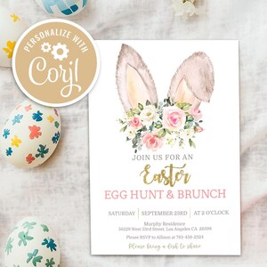 Editable Easter Egg Hunt Invitation: Bunny Floral Brunch (Digital Download)