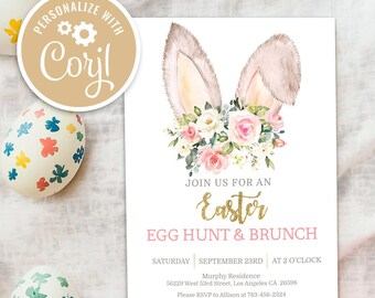 Editable Easter Egg Hunt Invitation: Bunny Floral Brunch (Digital Download)