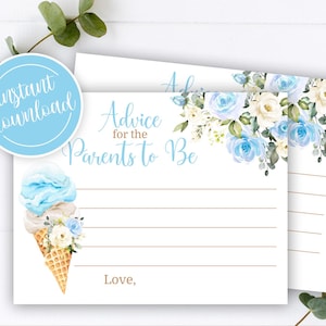 Carte Conseils aux futurs parents, boule de crème glacée pour baby shower, été C'est un garçon, saupoudrage de bébé, impression numérique instantanée, téléchargement