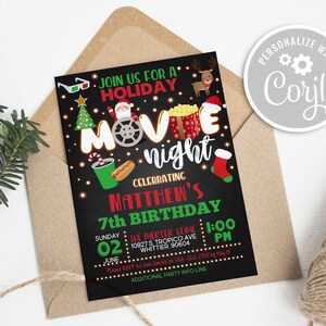 Holiday Movie Night Invitation Christmas Holiday Family Movie Night Party Editable Digital Printable Instant Download Template Invite