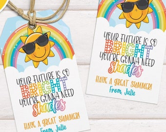 Future So Bright You're Gonna Need Shades Tag, Sunglasses Gift Last Day of School Tag, Editable Teacher Summer Gift End of School Favor Tags