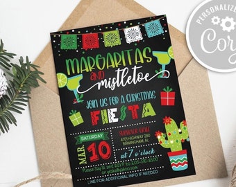Margaritas and Mistletoe Christmas Fiesta Invitation | Editable Printable Mexican Fiesta Instant Digital Invite Download