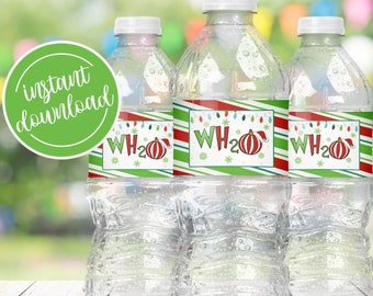 Christmas WH2O water bottle label Christmas Party Decor Printable Xmas Decoration Favor Water Bottle Labels Printables Instant Download