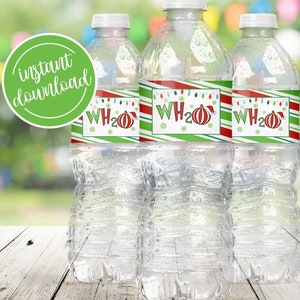 Christmas WH2O water bottle label Christmas Party Decor Printable Xmas Decoration Favor Water Bottle Labels Printables Instant Download