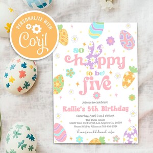Bunny 5th Birthday Invitation: Floral Spring Party (Editable, Digital Download)