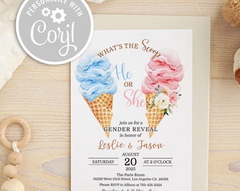 Eis Gender Reveal Einladung: Er oder Sie, bearbeitbare Vorlage (Digitaler Download)