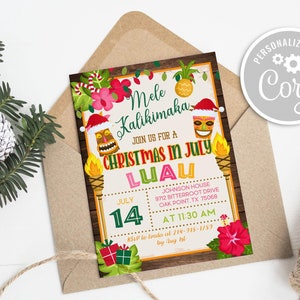 Weihnachten im Juli Luau Einladung Tropisch Mele Kalikimaka Sommer-Weihnachtsparty bearbeitbare druckbare Sofort-Download-Digitalvorlage einladen