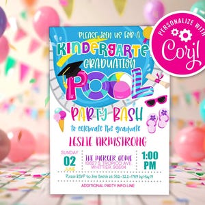 Kindergarten Graduation Pool Party Invitation: Editable Template