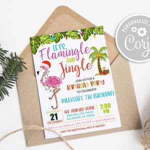 Flamingle Jingle Birthday Invitation: Tropical Luau, Editable Template (Digital Download)