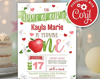 Apple First Birthday Invitation: Editable Fall Theme (Digital Invite Template)