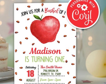 Apple 1st Birthday Invitation - First Birthday, Fall Party (Digital Invite Template)