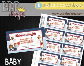 Future All Star Diaper Raffle Cards, INSTANT DOWNLOAD, Sports Baby Shower, MVP Baby Shower, Jungle Animals, Sports Shower Games, All Star