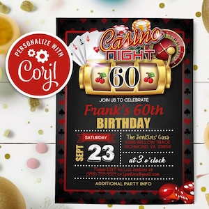 Casino Night 60th Birthday Invitation Sixty Surprise Vegas Theme Party Casino Royale Editable Printable Instant Download Template Invite