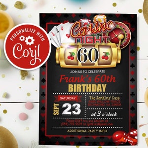 Casino Night 60th Birthday Invitation: Vegas Theme (Printable Template)