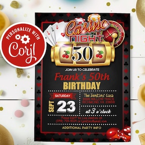 Casino Night 60th Birthday Invitation Fifty 50 Surprise Vegas Theme Party Casino Royale Editable Printable Instant Download Template Invite
