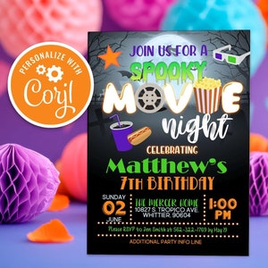 Halloween Spooky Movie Night Birthday Invitation, Spooktacular Backyard Party Editable Printable Instant Download Digital Invite Template