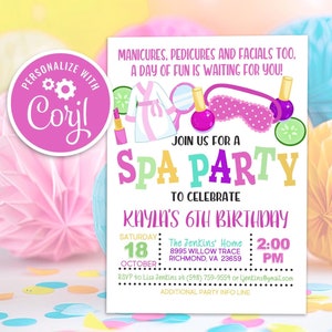 Spa Birthday Party Invitation Glam Make Up Slumber Girl Pamper Birthday Party Editable Digital Evite Printable Instant Download Template