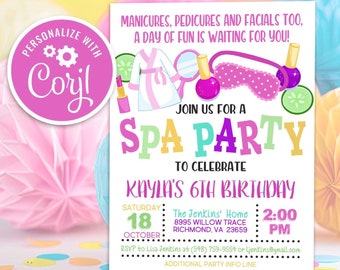 Spa Birthday Party Invitation Glam Make Up Slumber Girl Pamper Birthday Party Editable Digital Evite Printable Instant Download Template