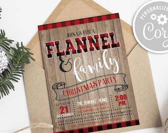 Flannel Christmas Party Invitation, Buffalo Plaid (Editable, Printable, Instant Download)