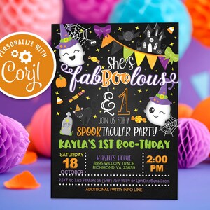 Halloween FaBOOlous and One 1st Girl Birthday Invitation, Spooktacular Ghost Editable Printable Instant Download Digital Template Invite