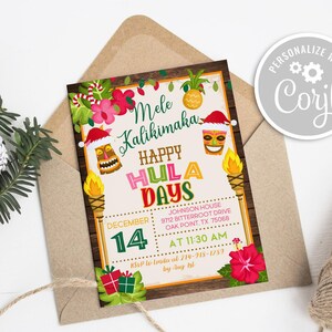 Happy Hula Days Tropical Christmas Party Invitation Hawaiian Mele Kalikimaka Editable Printable Instant Digital Download Template Invite