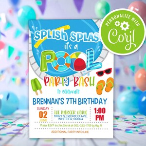 Editable Pool Party Birthday Invitation: Splish Splash (Digital Invite Template)