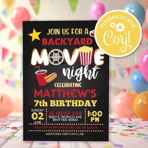 Backyard Movie Night Birthday Invitation: Editable Cinema Party (Digital Template)