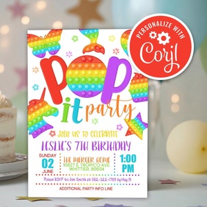 Pop It Birthday Invitation: Rainbow Fidget Theme (Editable Digital Invite)