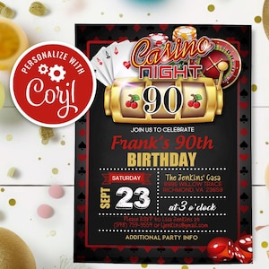 Casino Night 90th Birthday Invitation Surprise 90 Vegas Theme Party Casino Royale Editable Printable Instant Download Template Invite