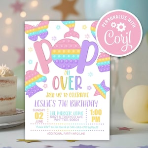 Pop It Birthday Party Invitation Rainbow Pastel Bubble Fidget Toy Editable Printable Instant Download Digital Invite Template PI1