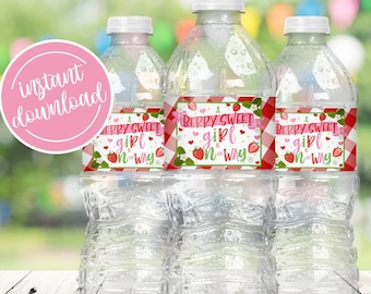 Strawberry Baby Shower Water Bottle Labels: Berry Sweet Girl (Digital Download)