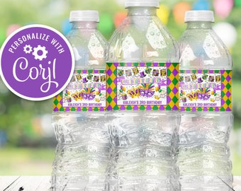 Editable Mardi Gras Water Bottle Label Fat Tuesday New to the Krewe Birthday Party New Orleans Waterbottle Printable Instant Download