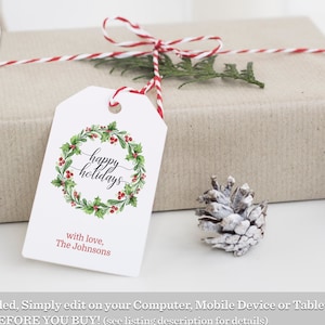 Happy Holidays-cadeaulabel, kerstcadeaulabel, fijne feestdagen, cadeaulabel, kerstlabel, Happy Holidays-label, fijne feestdagen, krans, Kerstmis